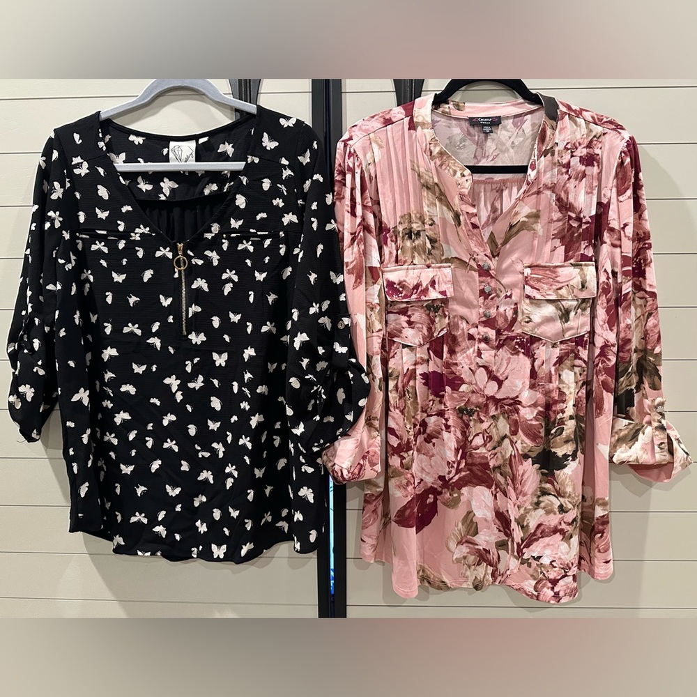 Lot of Two Ladies Tops Floral & Butterflies Size 1X